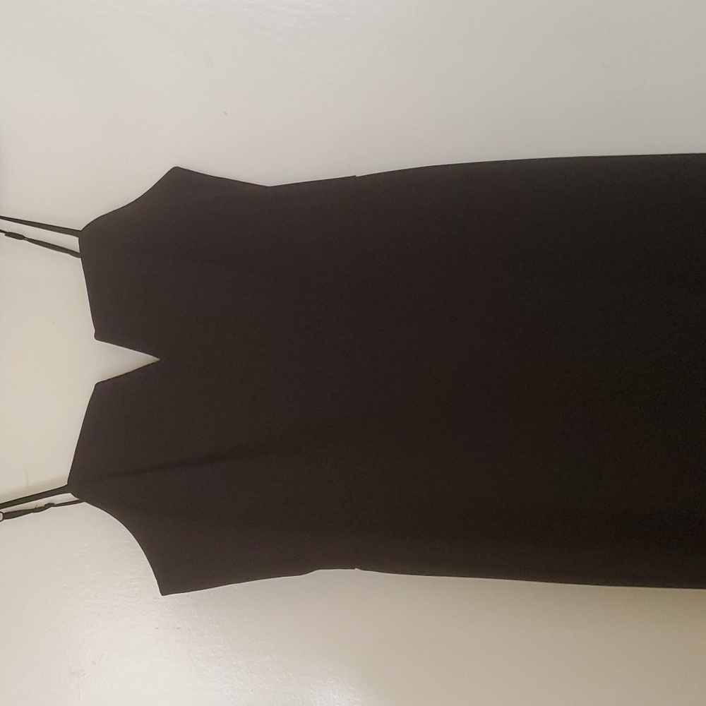H Halston Women's V-Notch Front Slit Spaghetti Strap Black Long Dress.
